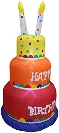 6 Foot Tall Happy Birthday Cake Inflatable with Candles