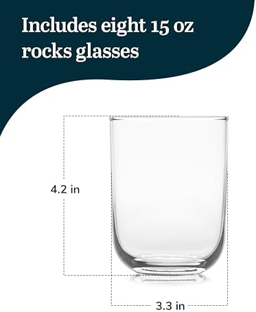 Libbey Blue Ribbon Rock Glasses Set, Artisan-Inspired Four-Dimple Shaped Glass Cups, Dishwasher Safe Whiskey Glasses Set of 8 for Dinners, Parties