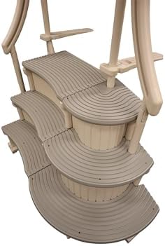 Confer Plastics Curved Drop-in Inground Pool Step 3 Tread Stair Entry System w/ 2 Handrails & Adjustable Mounting Brackets - Base Step, Grey Treads
