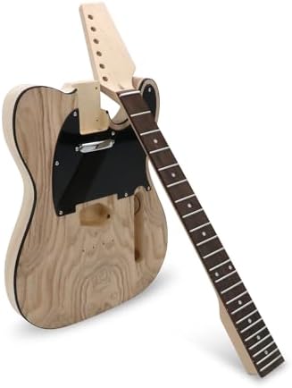 DIY Electric Guitar Kit Beginner Kit TL Style 6 String Right Hand | Basswood Body with Ash Burl Top, Hard Maple Neck, Rosewood Fretboard