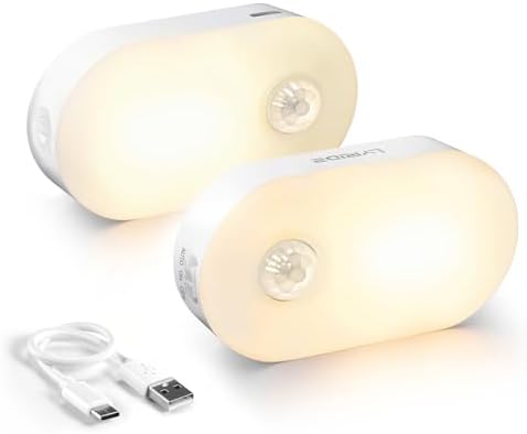 Lyridz Rechargeable Battery Night Light with Motion Sensor, Portable Mini Warm White LED Stick-on Closet Light, Adjustable Brightness for Bathroom