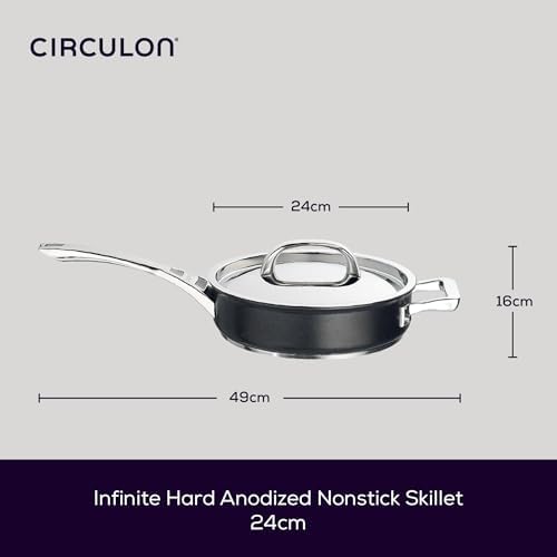 Circulon Infinite Saute Pan with Lid 24cm - Non Stick Induction Suitable Deep Frying Pan with Stainless Steel Lid, Base & Handles