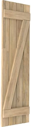14"W x 62"H Americraft Four Board (2 Batten) Exterior Real Wood Joined Board-n-Batten Shutters w/Z-Bar (Per Pair), Unfinished