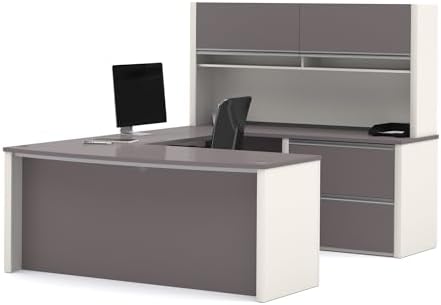 BESTAR Connexion U-Shaped Workstation with Two Oversized Pedestals, Slate/Sandstone | With Two Oversized Pedestals