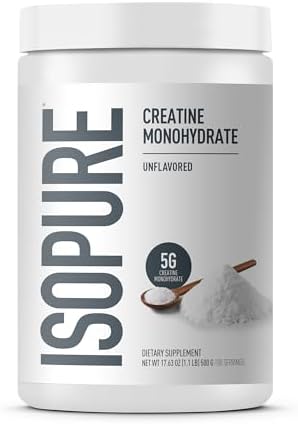 Isopure 100% Pure Creatine Monohydrate Powder, Sugar Free, Unflavored, 5g Creatine Monohydrate Per Serving, 1.1 Lbs, 100 Servings (Packaging May Vary)