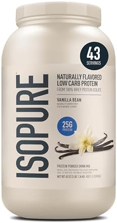 Isopure Low Carb 100% Pure Whey Isolate Protein Powder, Lactose Free, Gluten Free, with Vitamins, Vanilla, 25g Protein Per Serving, 3 Lbs, 43 Servings (Packaging May Vary) | 25g Protein Per Serving, 100% Whey Protein Isolate, Lactose Free, Gluten Free, w…