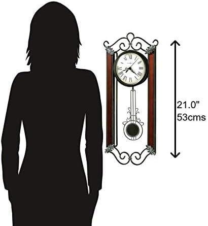 Howard Miller Carmen Pendulum Wall Clock – Wrought Iron Frame, Roman Numerals, Convex Glass Crystal, Quartz Movement