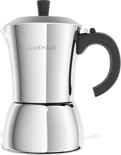 LuxHaus 3 Cup Moka Pot (2oz each cup - 6oz total) Stovetop Espresso Maker - Stainless Steel Italian and Cuban Mocha Coffee Maker