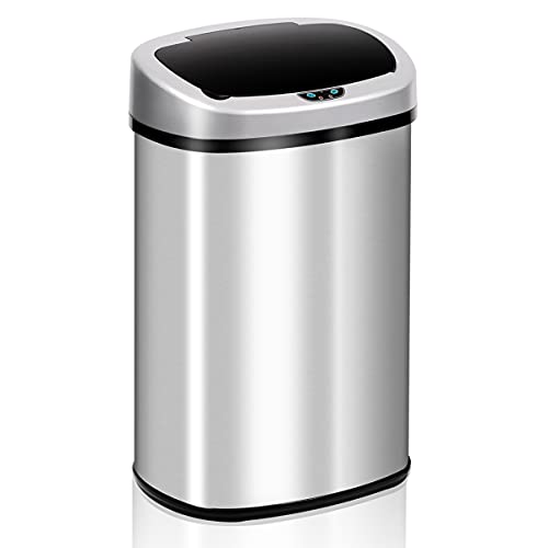 Dkeli 13 Gallon Automatic Motion Sensor Trash Can, Stainless Steel Touchless Kitchen Trash Can with Lid, 50L High-Capacity Office Bathroom Bedroom Garbage Bin