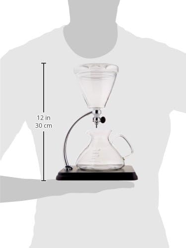 Yama Glass Silverton 16oz Coffee & Tea Brewer - Heat-Resistant Borosilicate Glass with Black Wood Base and Stainless Steel Filter