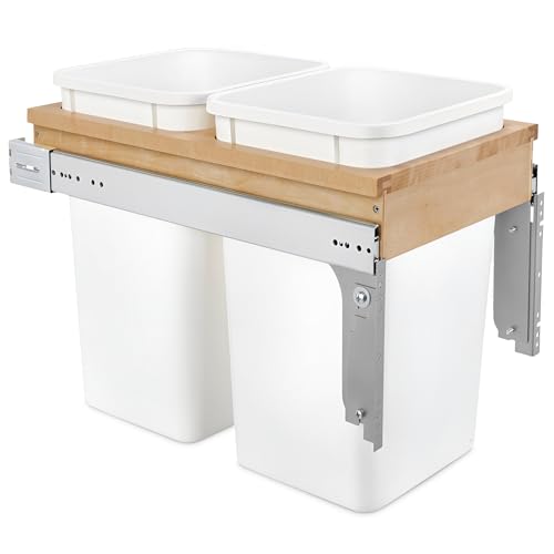 Rev-A-Shelf Top Mount Double Pullout Under Cabinet 50 Quart Kitchen Trash Cans w/Soft-Close for Full Height Cabinet, 150 Pound Rated Full-Extension Slides, 4WCTM-2150BBSCDM-2