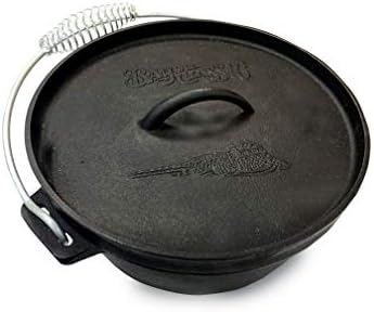 Bayou Classic 7402 2-qt Cast Iron Dutch Oven Features Flanged Camp Lid Stainless Coil Wire Handle Grip Perfect To Use Over A Campfire To Prepare