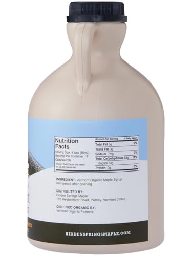 Hidden Springs Maple Organic Vermont Maple Syrup, Grade A Dark Robust (Formerly Grade B), 32 Ounce, 1 Quart, Family Farms, BPA-free Jug