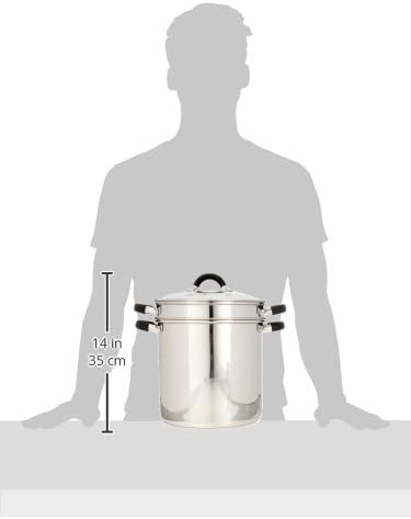 ExcelSteel 12 Qt Multifunction Stainless Steel Pasta Cooker with Encapsulated Base, Vented Glass Lid, and Riveted Silicone Covered Handles