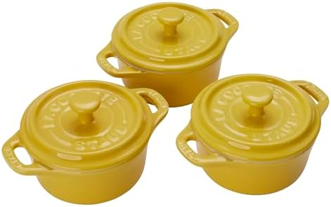 STAUB Ceramic Dutch Oven 3-piece Mini Round Cocotte, Dark Blue