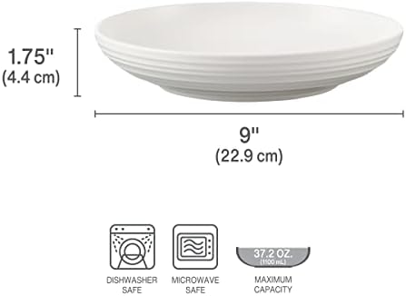 Mikasa Trellis Bone China 9-Inch Pasta Bowls Set of 4, Lightweight, Chip-Resistant White Porcelain, Dishwasher and Microwave Safe