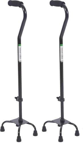 Essential Medical Supply Small Base Quad Cane in Black - Height Adjustable Walking Cane, Sturdy and Durable Walking Cane for Improved Mobility and Stability with 4 Prong Base and Rubber Tips