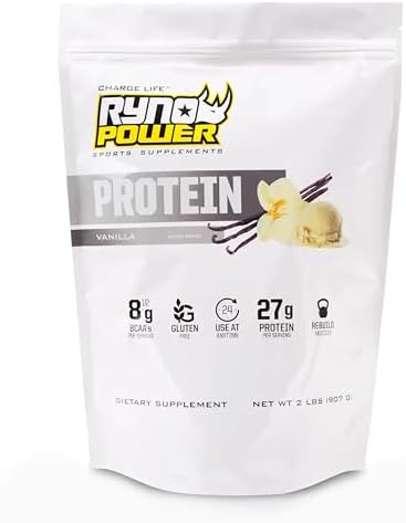 Ryno Power All Natural Whey Protein 2lb (20 Servings) 'Chocolate' - 100% Whey Protein Blend & No Fillers - Non GMO