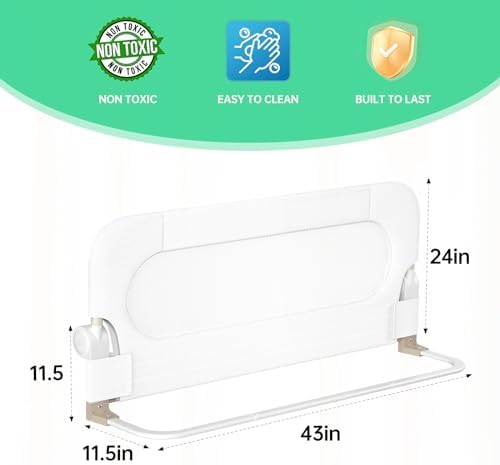 UPGOGO Folding Bed Rail for Toddlers, White, 71" L x 23.6" H | U-shaped base，Reinforced Anchors, Built-in Sponge , Secure lock