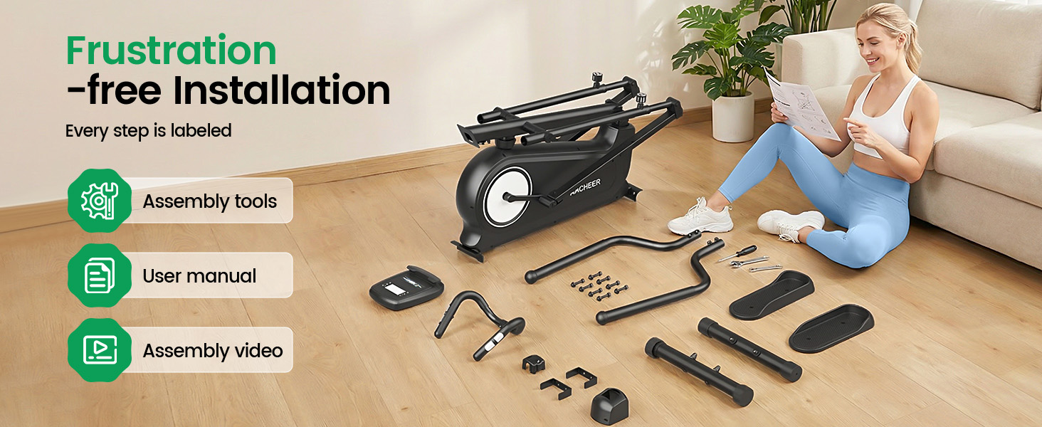 Elliptical exercise machine Frustraction free Installation
