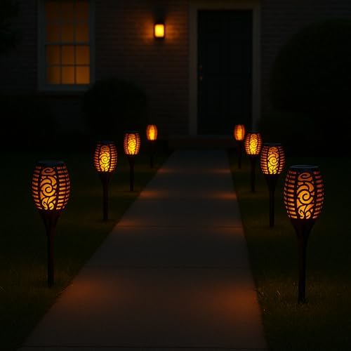 Dependable Industries inc. Essentials Solar LED Flickering Torch Light - Waterproof Garden Path Lamp, 22.75" Automatic On/Off, Long-Lasting