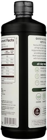 Nutiva Organic MCT Oil, Unflavored, 32 Oz, USDA Organic, Non-GMO, Non-BPA, Whole 30 Approved, Vegan, Gluten-Free & Keto, 14g MCT per Serving & Neutral Flavor for Energy Boost to Coffee, Shakes and Salads