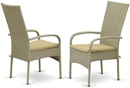 East West Furniture OSLC103A Oslo Outdoor Wicker Dining Arm Chairs with Cushion, Set of 2, Natural Linen