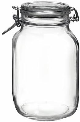 Bormioli Rocco Fido Glass Jar with Airtight Clamp Lid, 67.75 Oz - Clear | Italian Glass Fermentation Jar for Kombucha, Kimchi, Pickles & Sauerkraut