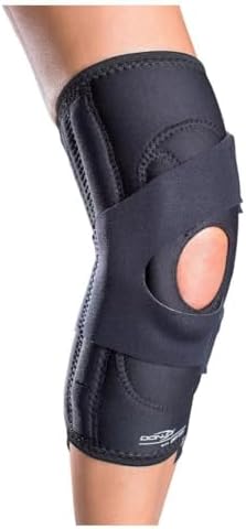 DonJoy Lateral J Knee Brace (Right Leg, Medium) | Hinged Neoprene Sleeve with Lateral J Buttress for Patellar Support, Right Leg. Sku 11-0775-3