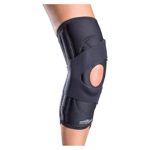 DonJoy Lateral J Knee Brace (Right Leg, Medium) | Hinged Neoprene Sleeve with Lateral J Buttress for Patellar Support, Right Leg. Sku 11-0775-3