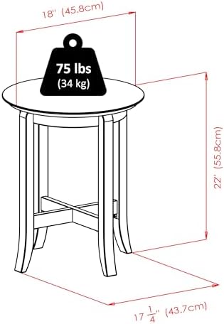 Pemberly Row Transitional Solid Wood End Table, 22 in H x 18 in W, Dark Espresso Finish, Flared Legs with Cross Bottom, Elegant Living Room, Bedroom