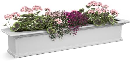 Mayne Yorkshire 60in Self-Watering Rectangular Window Box Planter, White | Self-watering, All season, Fade resistant, Customizable, Mounting brackets included, Built-in overflow, 15-year warranty