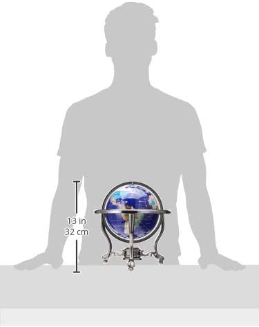 Unique Art 13-Inch Tall Table Top Blue Lapis Ocean Gemstone World Globe with Silver Tripod Stand