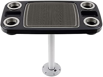 Manufacturers' Select ITC Boat Table Set - 18"x34" Removable Pontoon Boat Table with Center Non-Slip Mat, Pedestal Leg, 4 Drink Holders