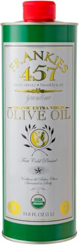 Frankies 457 Organic Extra Virgin Olive Oil, 33.8 fl oz (1L) | Premium 100% Castelvetrano Olive Oil, High Polyphenol, First Cold Pressed, Early Harvest in Sicily