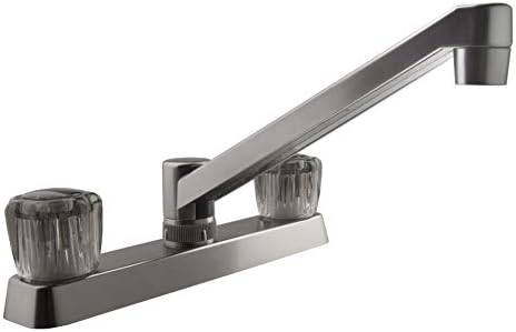 Dura Faucet DF-PK600S-BQ RV Two Handle Kitchen Sink Faucet (Bisque) | Smoked acrylic knobs give smooth, precise control of flow. Bisque Parchment. Plated ABS plastic (not metal).