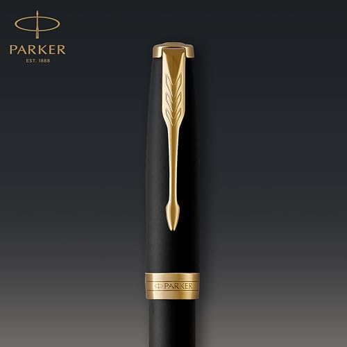 Parker Sonnet Fountain Pen, Matte Black Lacquer with Gold Trim, Medium Nib, Premium Gift Box, Ideal for Gifting