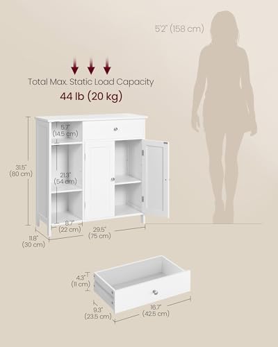 VASAGLE Bathroom Storage Cabinet, with 2 Doors, 31.5" H, Cloud White