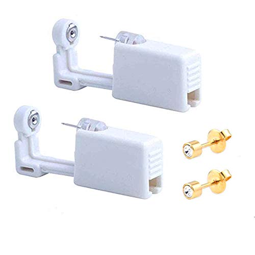 XUKEKOY 2 Pack Self Ear Piercing Gun Earring Disposable Piercing Kit No Pain Easy Use Ear Piercing Gun Kit Tool with Stud (Wihte Gold)