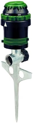 Orbit H2O-Six Gear-Drive Sprinkler on Metal T-Spike - Customizable Lawn Watering Coverage - Multi-Pattern Rotating Head with Adjustable Spray Range - Durable Outdoor Yard Irrigation Sprinkler - 58573