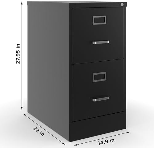 Staples 2-Drawer Vertical File Cabinet, Letter Size Documents, Lockable, 22" D x 15" W x 28.38" H, Black