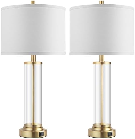 QiMH Lamps for Bedrooms Set of 2, Touch Control Table Lamps with USB A+C Ports, 3-Way Dimmable Bedside Lamp with Fabric Lampshade