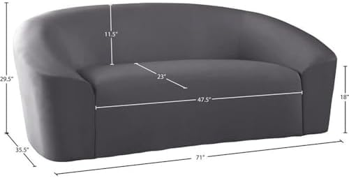 Meridian Furniture 610Black-L Riley Collection Modern | Contemporary Velvet Upholstered Loveseat with Rounded Contemporary Design, Black