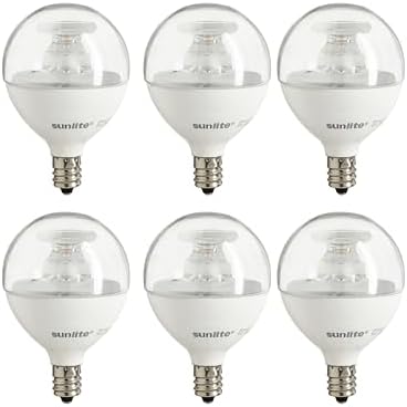 Sunlite G16.5 Light Bulb LED, 5W (40W Equiv.), 350 Lumens, Dimmable, Type G Globe Shape E12 Candelabra Base, Short Bulbs, Vanity Mirror Bulbs, 2700K Soft White, Frosted, 6 Count