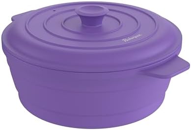 Bakerpan Collapsible Silicone Microwave Vegetable Steamer with Lid - 64 oz Silicone Steamer Pot for Cooking, Steaming & Reheating Food - BPA-Free, Dishwasher Safe