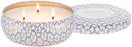 Voluspa Santal Vanille, 3 Wick Tin Candle, 12 oz, 40 Hour Burn Time, Coconut Wax for Clean Burning, Handcrafted in the USA