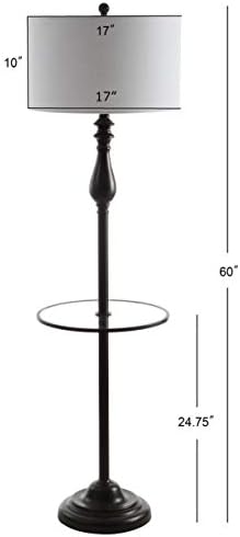 JONATHAN Y Laine 60" Metal and Glass Table Floor Lamp, Oil Rubbed Bronze | Traditional Transitional Style, White Linen Drum Shade, LED Bulb Included