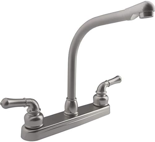 Dura Faucet DF-PK210C-SN RV Hi-Rise Kitchen Sink Faucet (Satin Nickel) | Tall spout and classical levers make washing big pots easy. Brushed Satin Nickel.