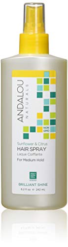 Andalou Naturals Sunflower & Citrus Brilliant Shine Hair Spray (8.2 fl oz) | Styling for Shine & Medium Hold, Aloe Vera for Frizz Control, Natural & Cruelty Free
