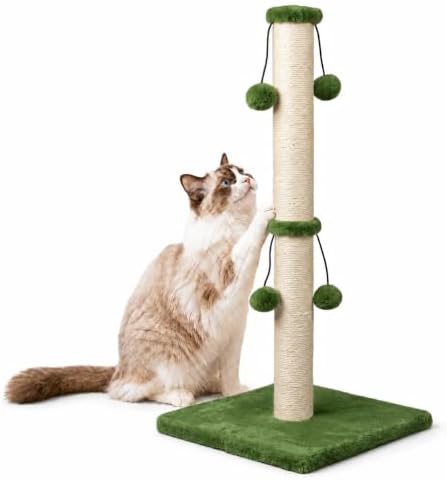 Dimaka 29'' Cat Scratching Post, Natural Sisal Rope Scratcher Post, Kitten Claw Scratch with 4 DanglingToy Balls for Large Cats (Grey)